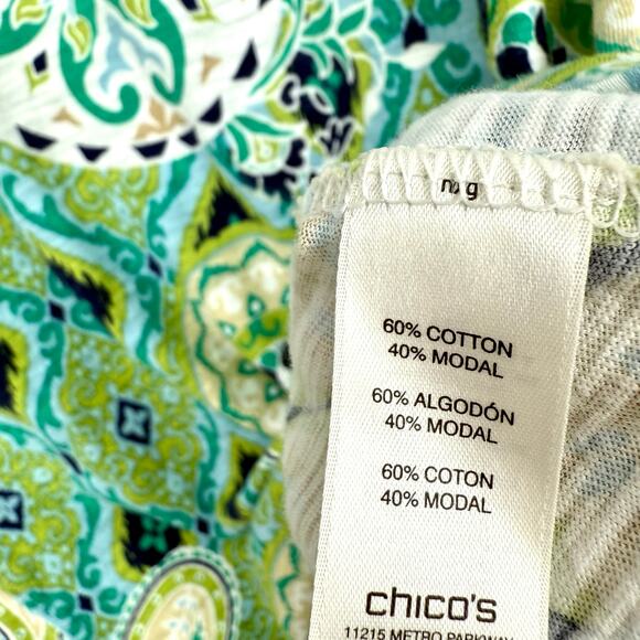 Chicos Sz Small The Ultimate Tee US 4/6 0 Green Blouse Shirt Top Artsy Tropical - Picture 5 of 6